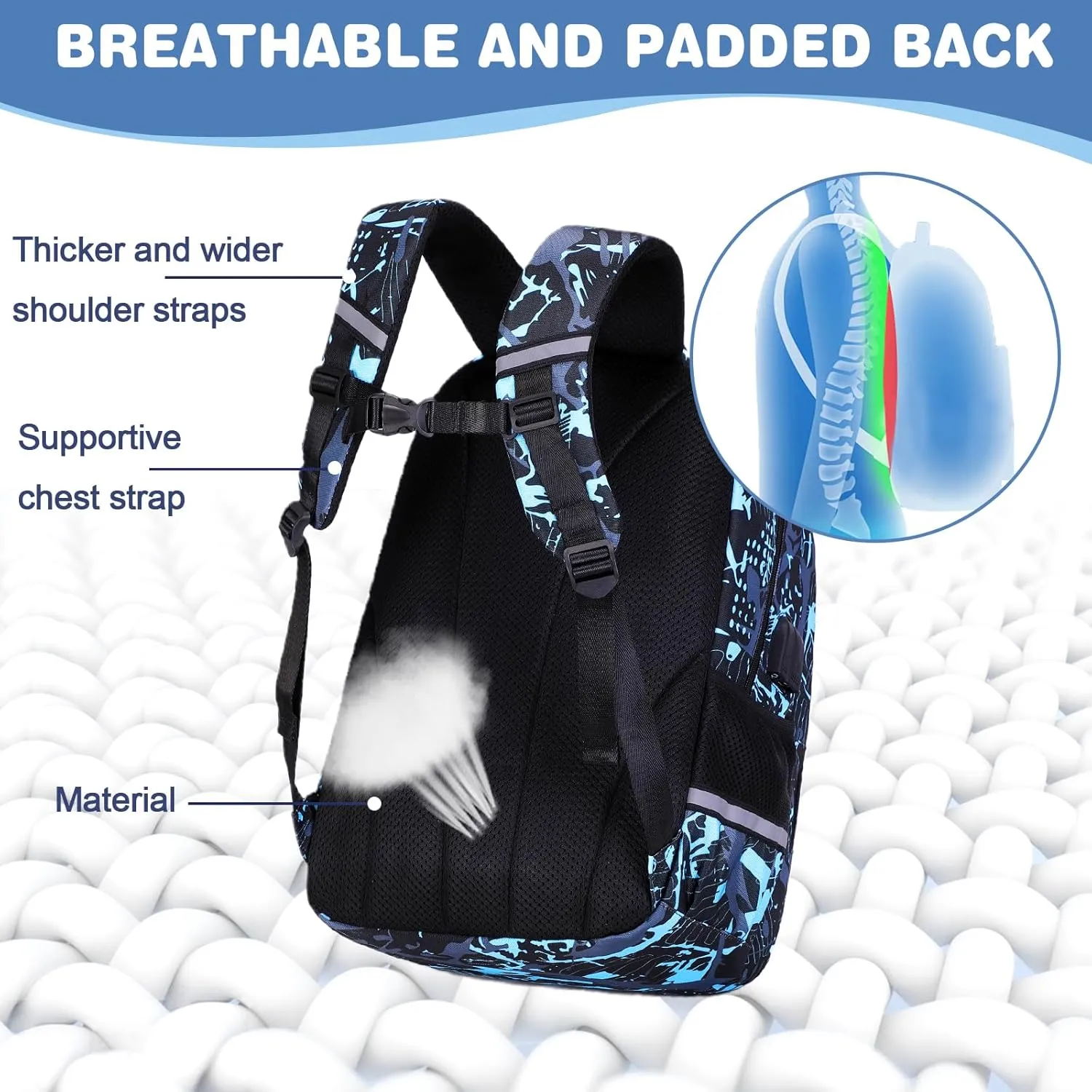Bevalsa Backpack for Boys, School Bags for Kids, Bookbag for Boys Girls Children Teens Backpacks for Elementary Middle High school Student, Bookbag and Lunch Bag Set with USB Charging Port (Luminous)