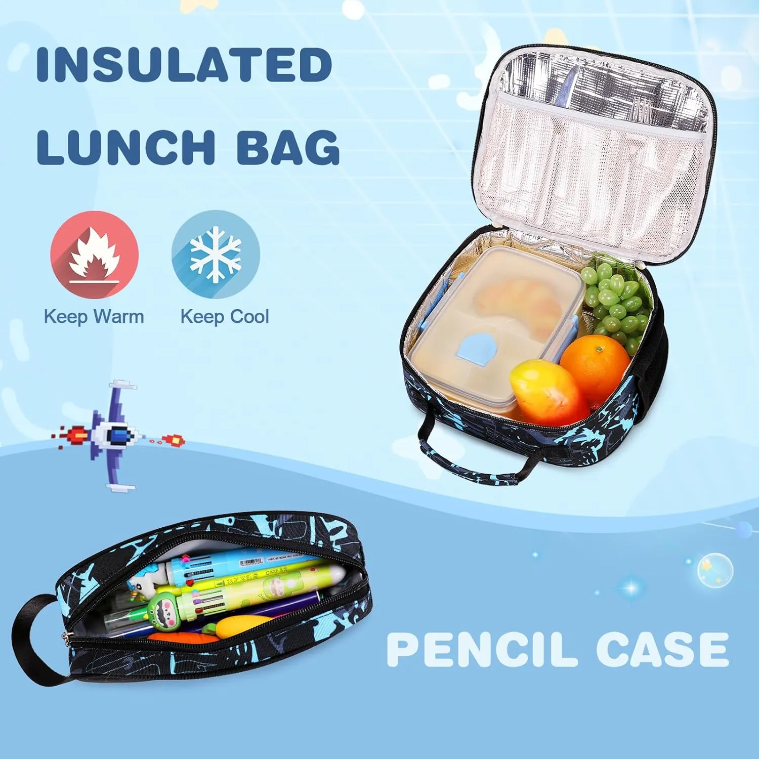 Bevalsa Backpack for Boys, School Bags for Kids, Bookbag for Boys Girls Children Teens Backpacks for Elementary Middle High school Student, Bookbag and Lunch Bag Set with USB Charging Port (Luminous)
