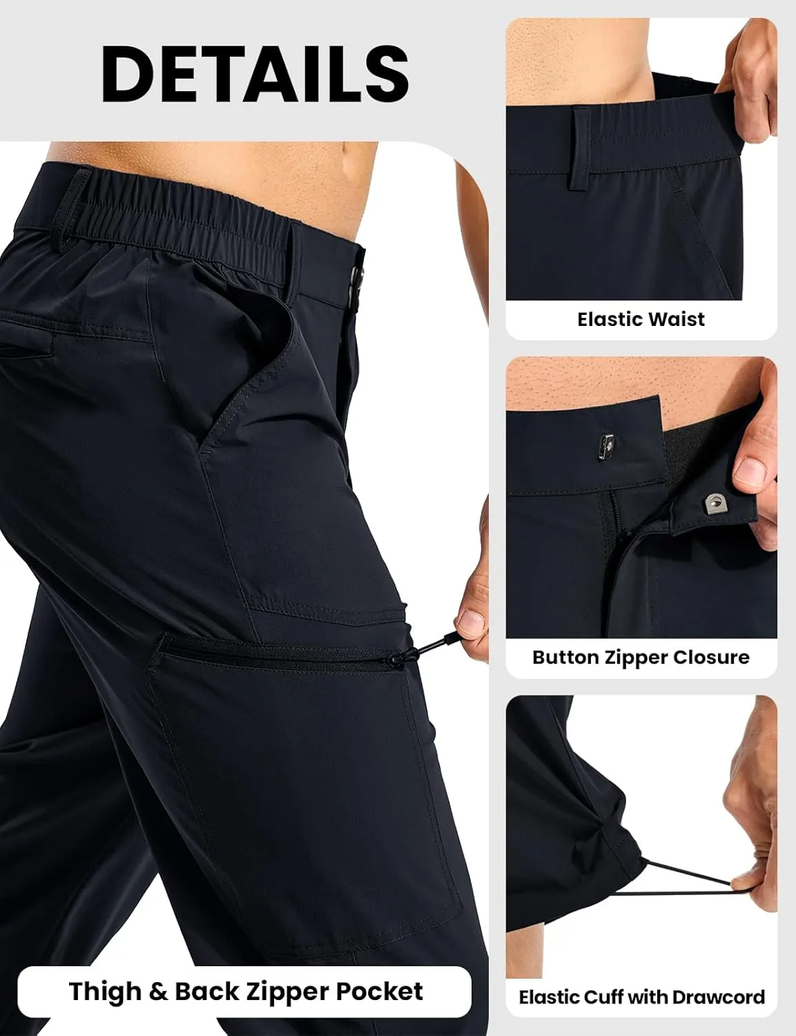 BGOWATU Men's Lightweight Hiking Travel Pants Quick Dry Water Resistant Athletic Joggers Zipper Pockets Cargo Workout Casual