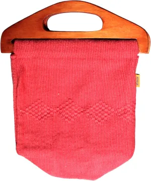 BIEMWORLD Pink Mexican craft wooden handle bag, 100% cotton and wood, exotic and rare hand-bag so confortable and big enough tocarry all your stuff…
