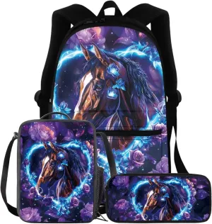 BIGCARJOB Children School Bags Set Animal Wolf Butterfly Backpack for School Kids Toddle,3 Pcs Animal Wolf Print School Bookbags with Lunch Box Pencil Bags for Kindergarten Elementary School Daypack