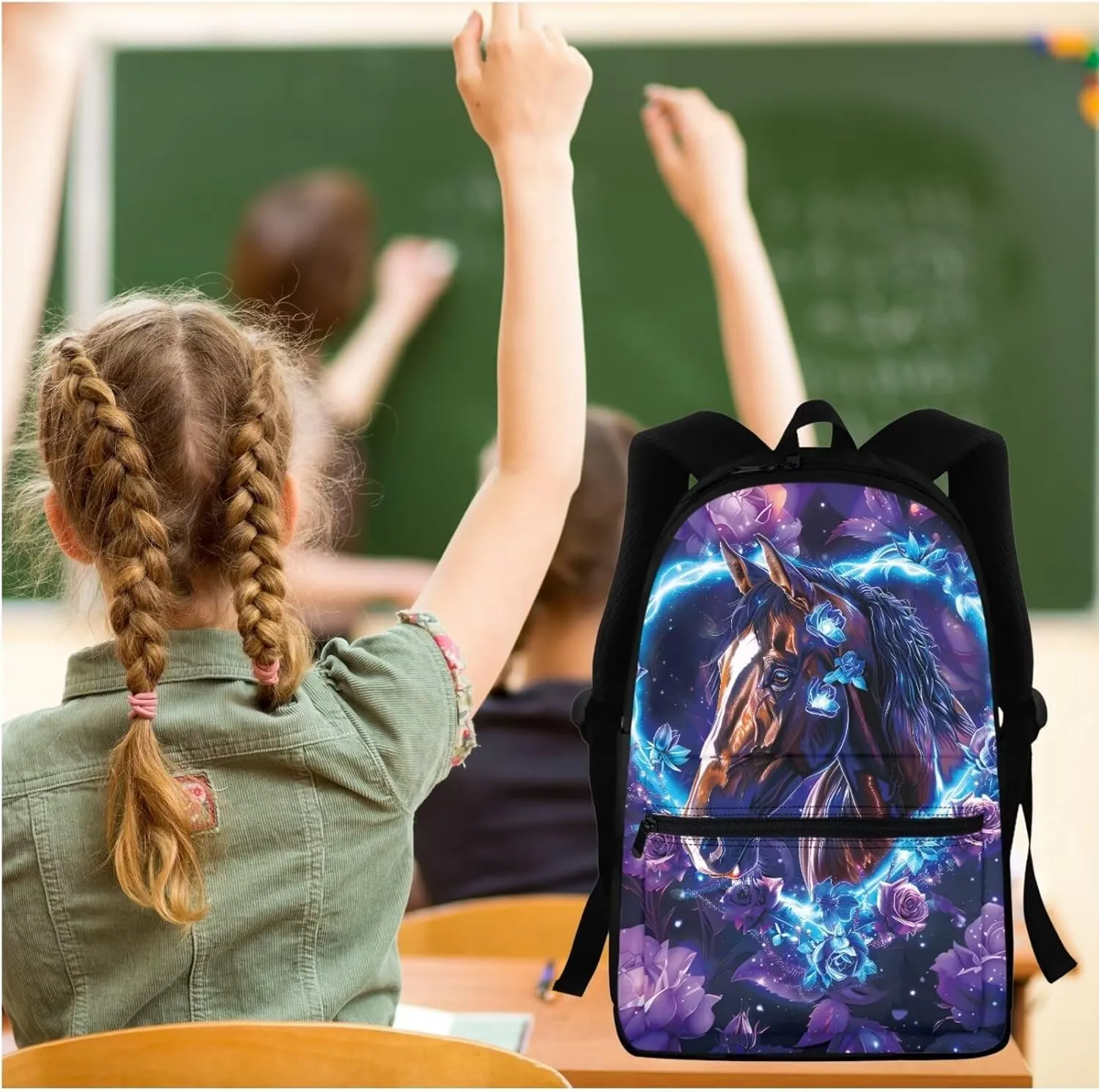 BIGCARJOB Children School Bags Set Animal Wolf Butterfly Backpack for School Kids Toddle,3 Pcs Animal Wolf Print School Bookbags with Lunch Box Pencil Bags for Kindergarten Elementary School Daypack
