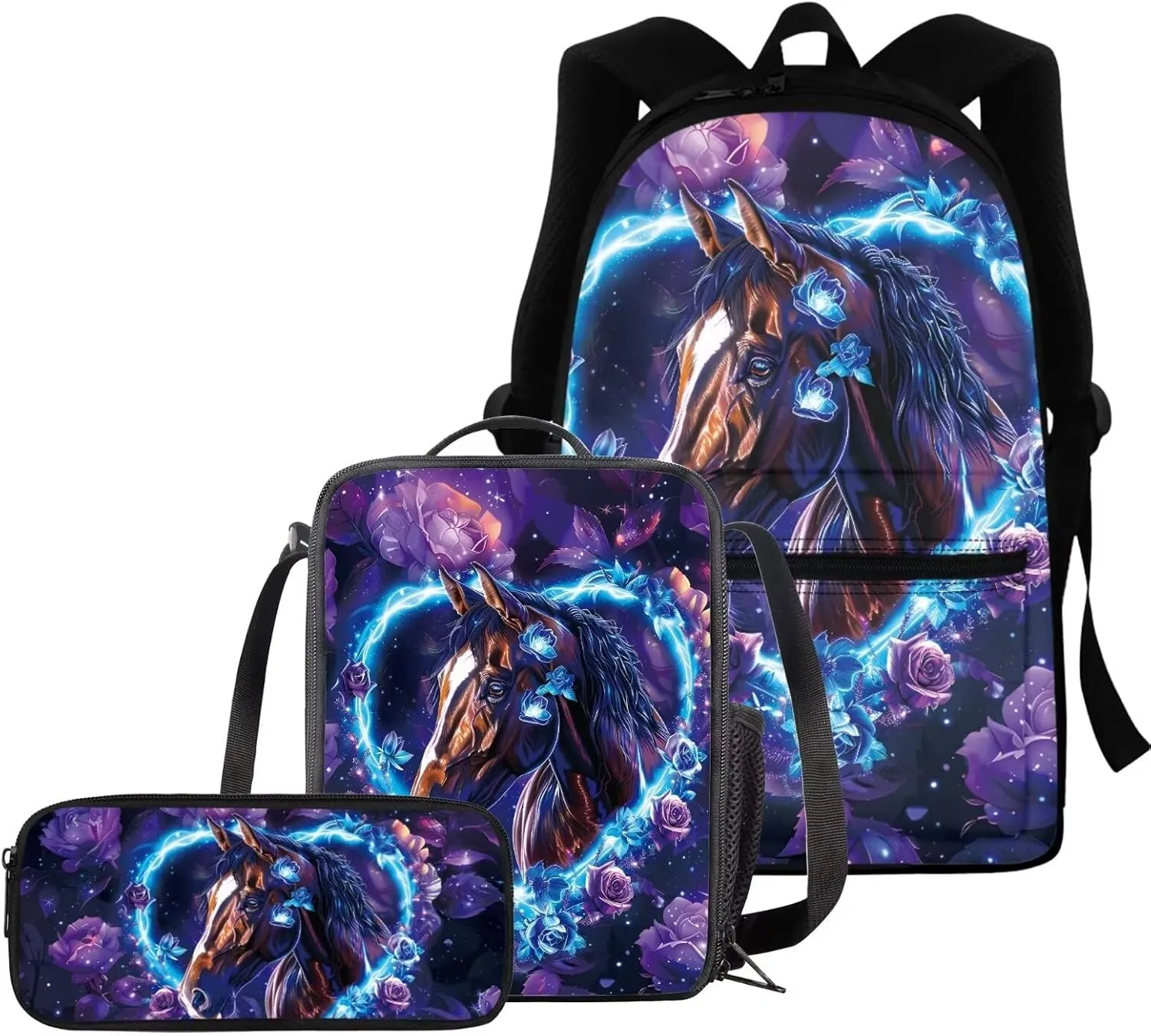 BIGCARJOB Children School Bags Set Animal Wolf Butterfly Backpack for School Kids Toddle,3 Pcs Animal Wolf Print School Bookbags with Lunch Box Pencil Bags for Kindergarten Elementary School Daypack