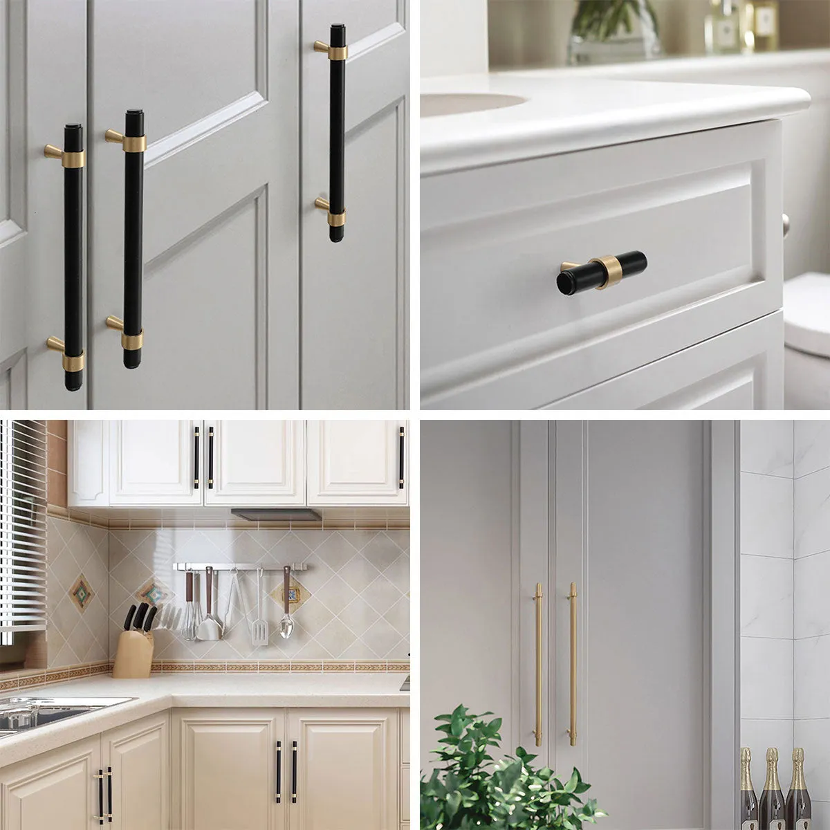 Black and Brass Copper Cabinet Handles | Modern Drawer Pulls Copper