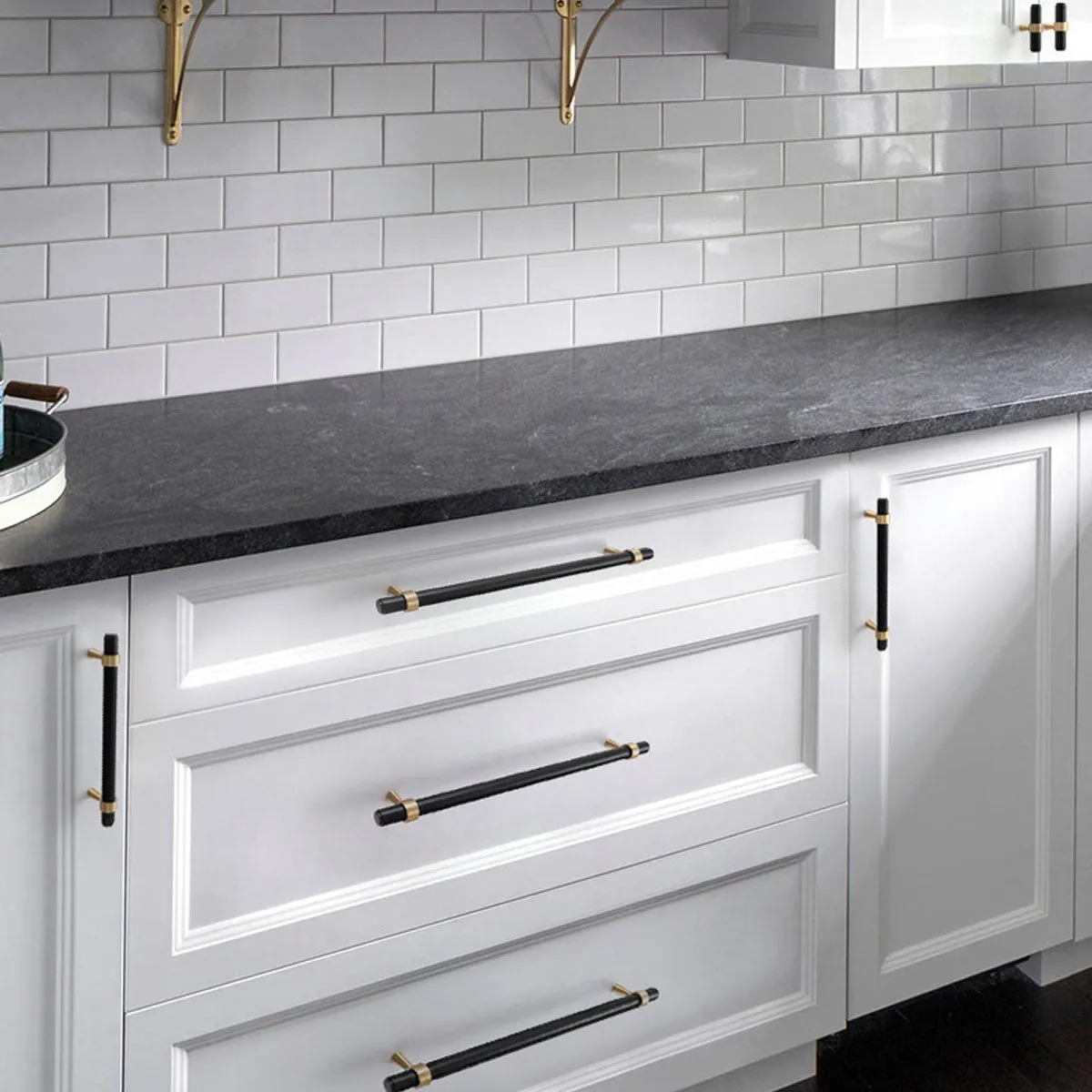 Black and Brass Copper Cabinet Handles | Modern Drawer Pulls Copper