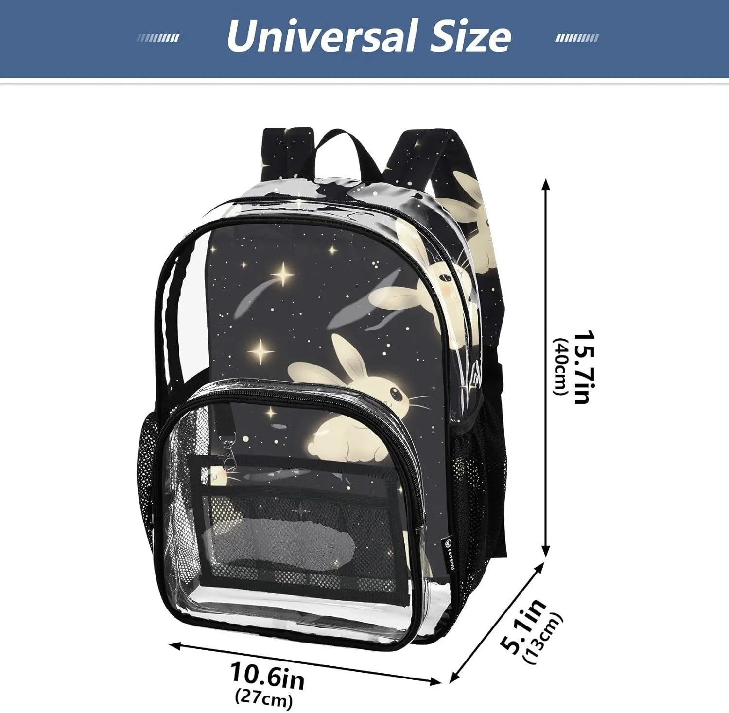 Black Bunny Cartoon Cute Clear Backpack School School Backpack Clear For Teens Transparent Seethrough Heavy Duty Bag