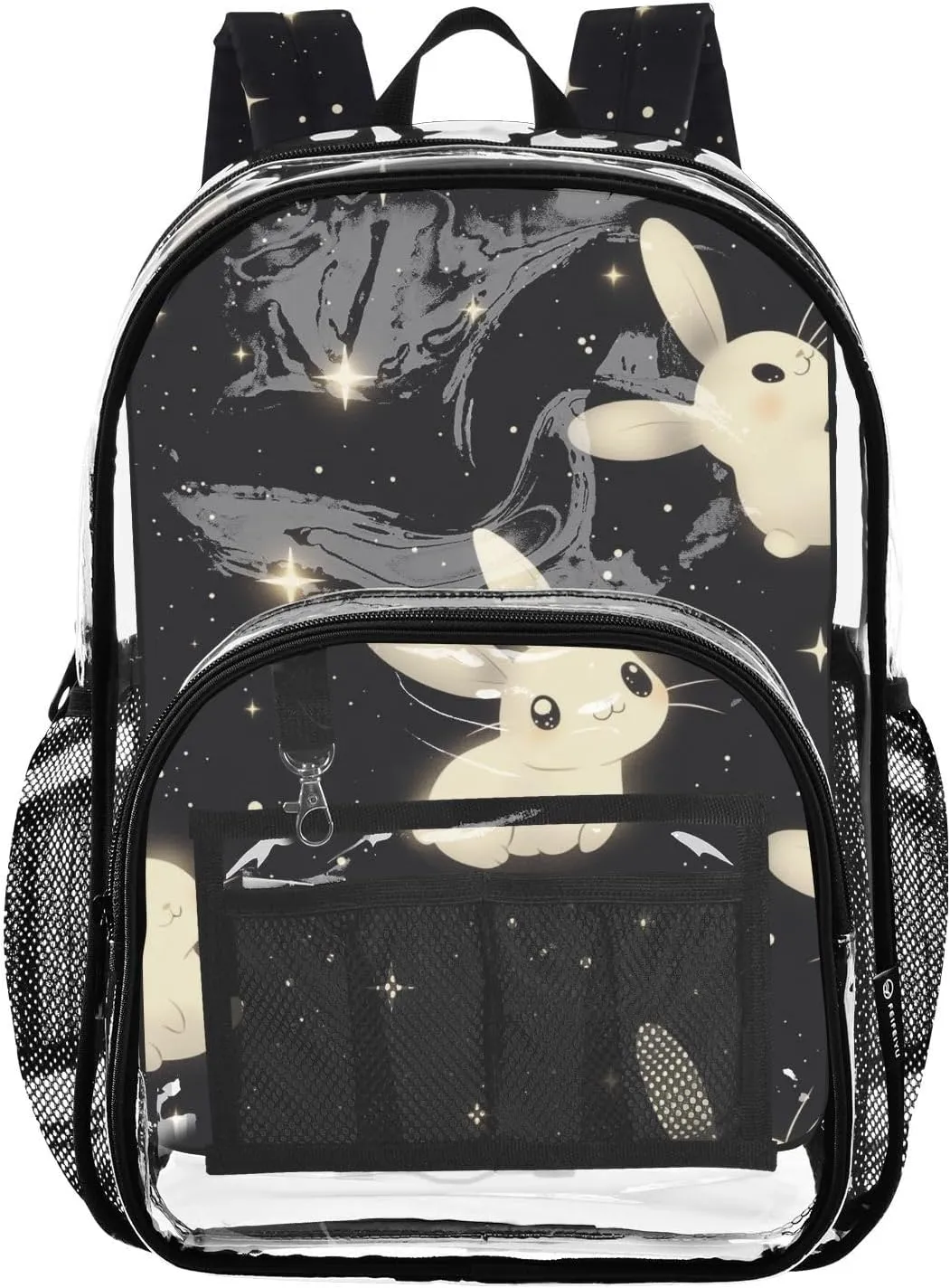 Black Bunny Cartoon Cute Clear Backpack School School Backpack Clear For Teens Transparent Seethrough Heavy Duty Bag