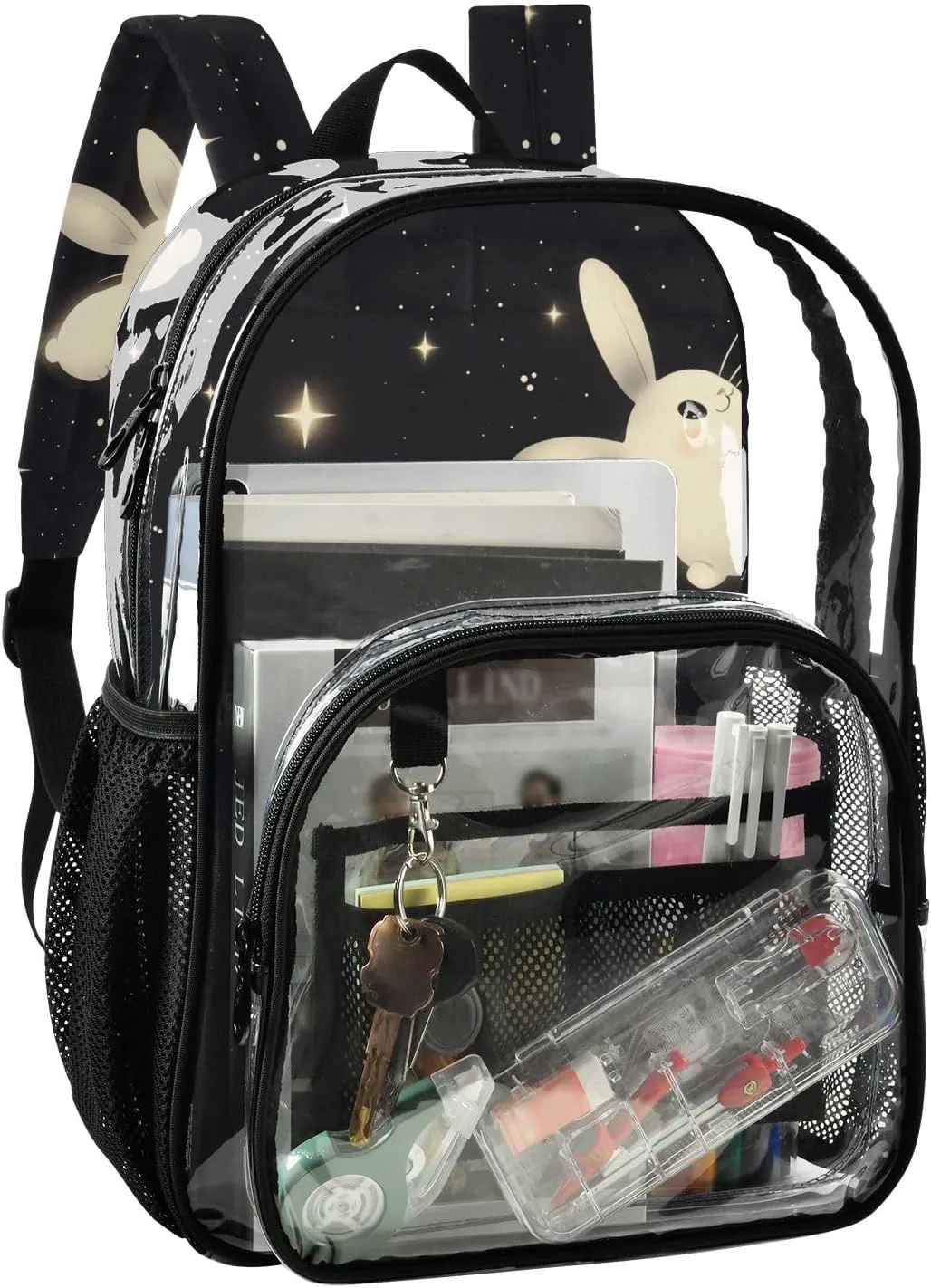 Black Bunny Cartoon Cute Clear Backpack School School Backpack Clear For Teens Transparent Seethrough Heavy Duty Bag