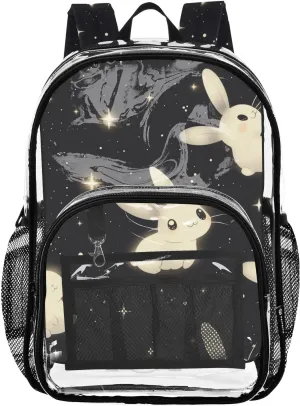 Black Bunny Cartoon Cute Clear Backpack School School Backpack Clear For Teens Transparent Seethrough Heavy Duty Bag
