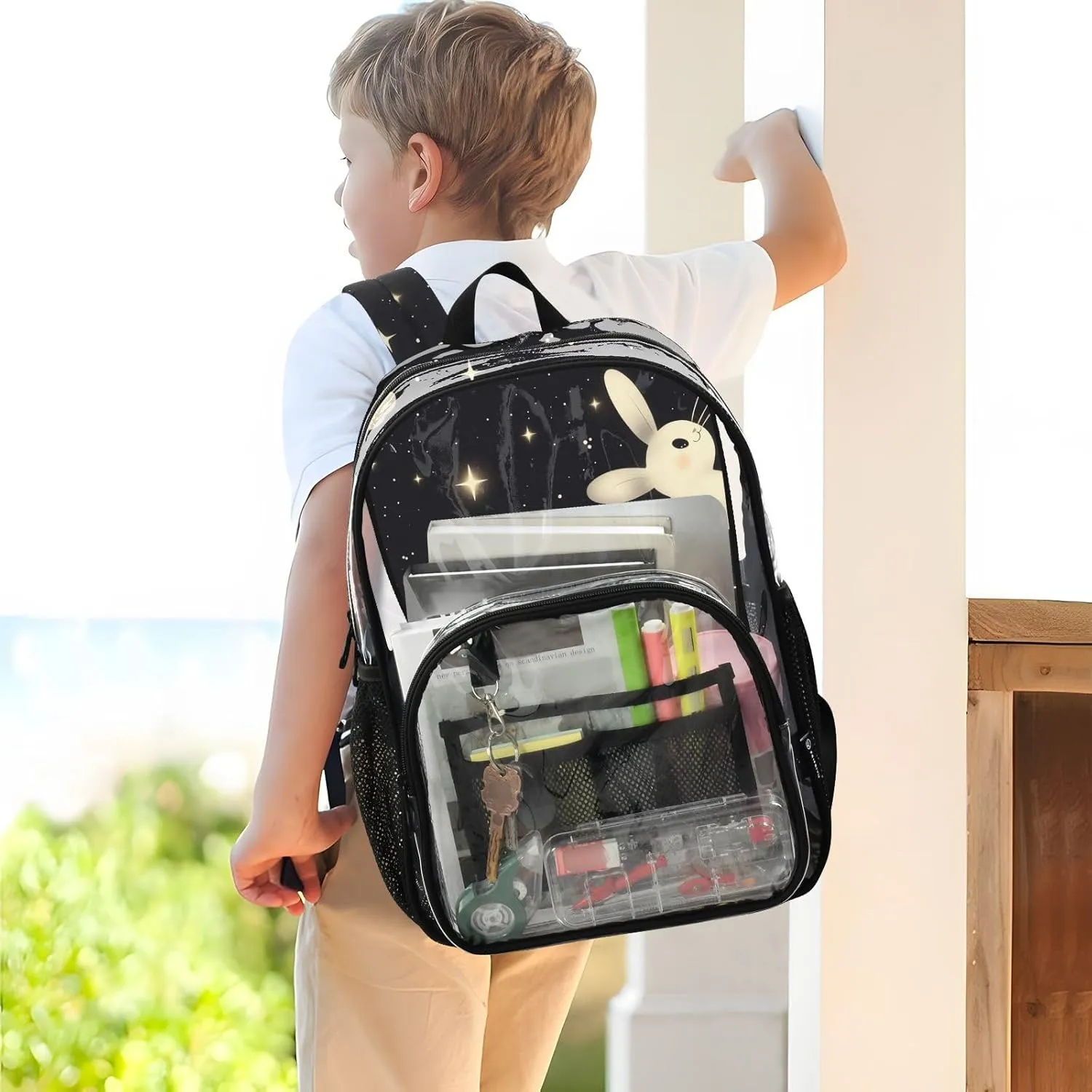 Black Bunny Cartoon Cute Clear Backpack School School Backpack Clear For Teens Transparent Seethrough Heavy Duty Bag