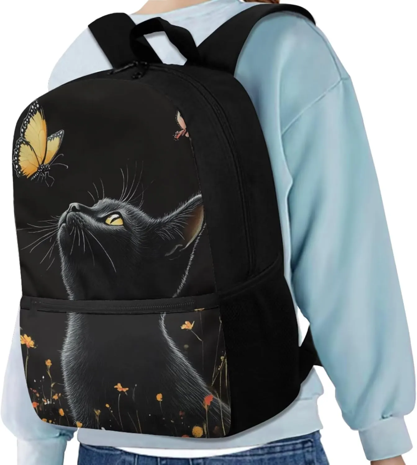 Black Cat Backpacks for Kids Large Capacity BookBag for Boys High School Portable Kids School Backpack with Lunch Box Pencil Case and Water Bottle Sleeve Back to School Gifts