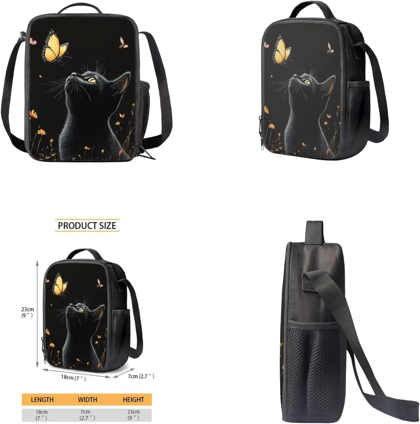 Black Cat Backpacks for Kids Large Capacity BookBag for Boys High School Portable Kids School Backpack with Lunch Box Pencil Case and Water Bottle Sleeve Back to School Gifts