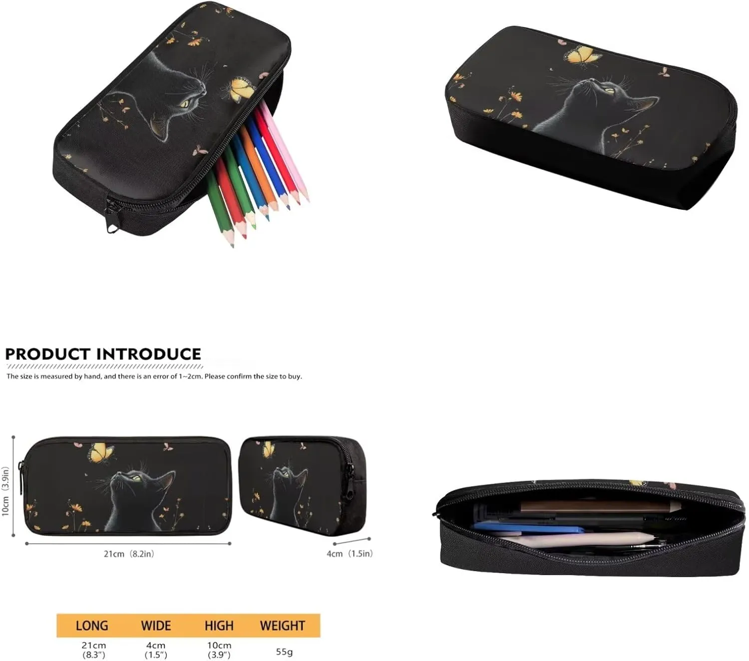 Black Cat Backpacks for Kids Large Capacity BookBag for Boys High School Portable Kids School Backpack with Lunch Box Pencil Case and Water Bottle Sleeve Back to School Gifts