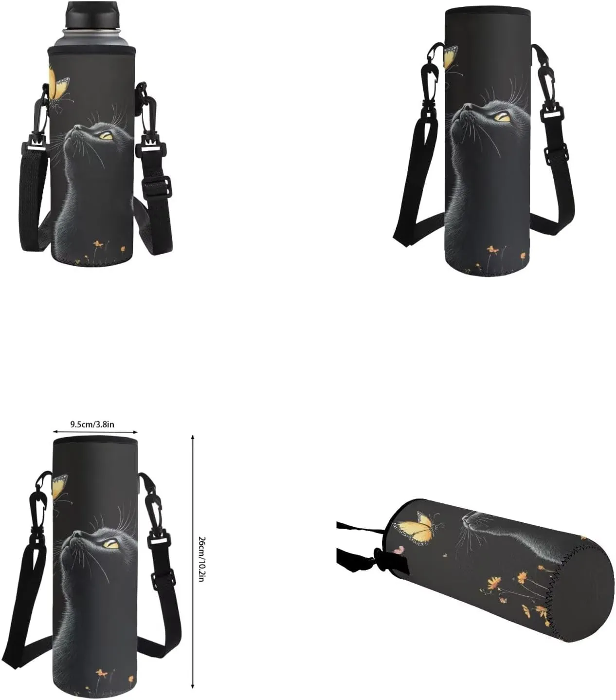 Black Cat Backpacks for Kids Large Capacity BookBag for Boys High School Portable Kids School Backpack with Lunch Box Pencil Case and Water Bottle Sleeve Back to School Gifts