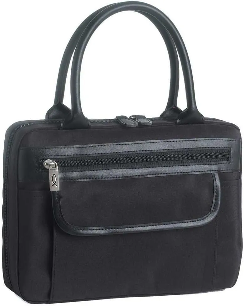 Black Envelope Pocket Microfiber Fabric Bible Cover Case with Handles 2X-Large