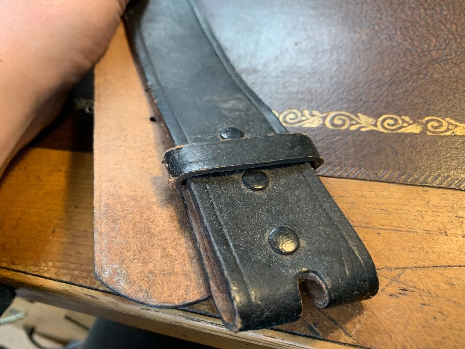 Black Leather Pistol Belt - 28 Inch Max - B68