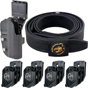 Black Scorpion Gear Competition Rig | 1 Heavy Duty Belt, 1 OWB Kydex Pro Holster | 4 Single/Double Stack Ambidextrous Magazine Pouches IPSC, USPSA, 3-Gun Approved
