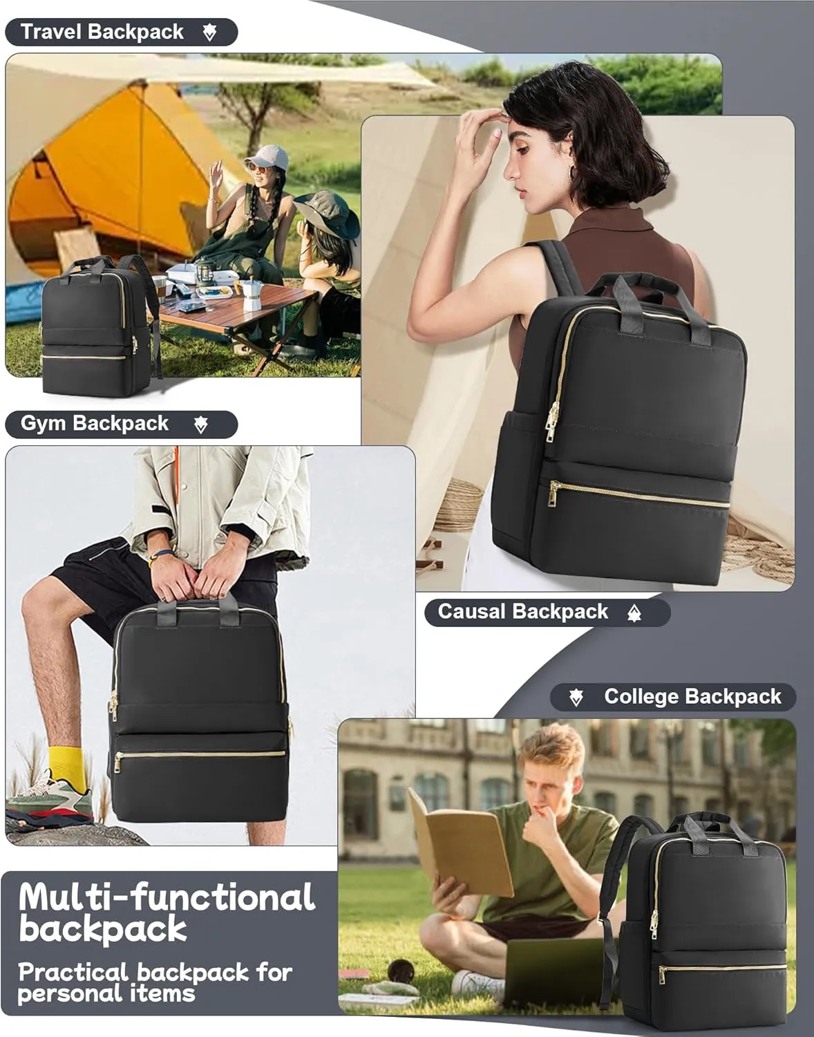 Black Travel Backpack - Carry On Flight Approved Large Bag for Women, Personal Item, Laptop, Teacher, Work - Airplane Travel