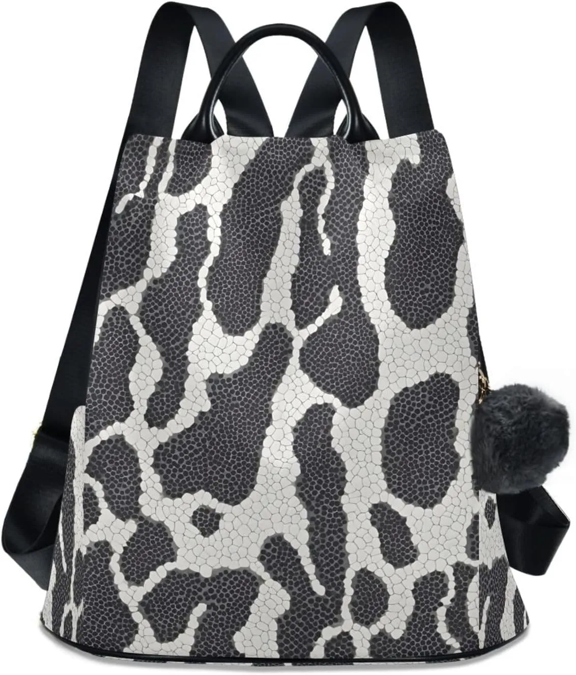 Black White Reptile Snake Print Backpack for Women Anti Theft Large Fashion Travel Shoulder Bag Purse Rucksack Lightweight