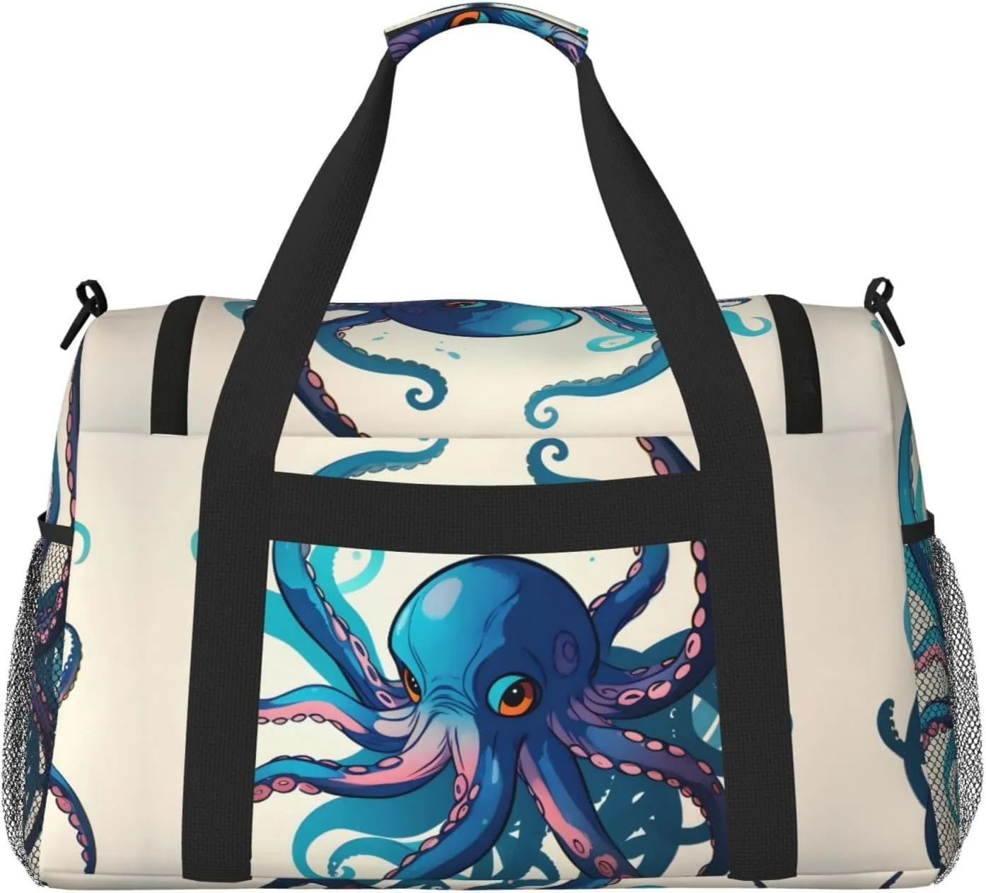 Blue And Purple Octopus Travel Duffel Bag With Zippers And Handles, Big Foldable Duffle Bag For Family Vacations