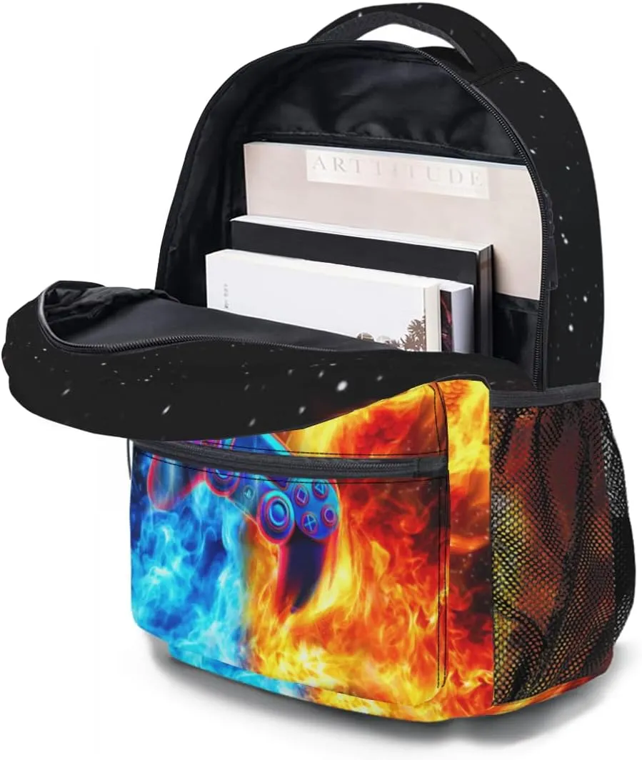 Blue And Red Fiery College Bookbags Ice and Fire Double Dragon School Backpack for Girls Women, Teens Gaming School Bags Bookbags Ladies Laptop Games Backpacks Travel Hiking Camping Gym Daypack