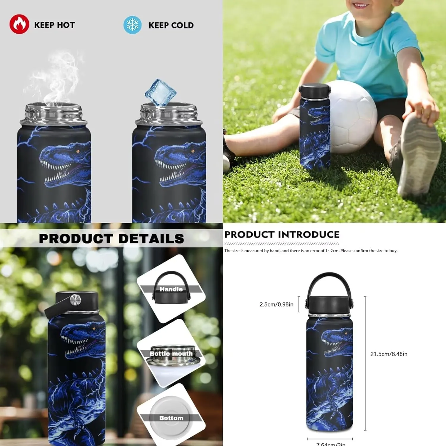 Blue Dinosaur Bookbag and Lunch Box Set for Boys Cool Pickup Graphic Backpack Set 4Pcs with Insulated Water Bottle and Water Bottle Sleeve for Primary Middle School Rucksack Daypack