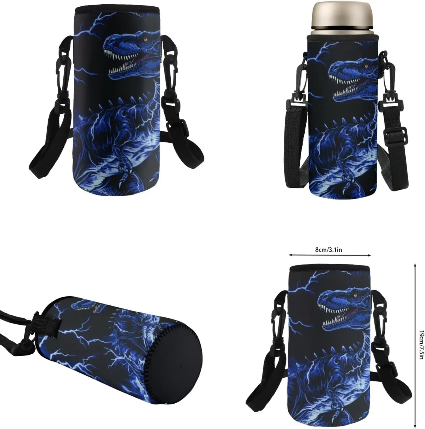 Blue Dinosaur Bookbag and Lunch Box Set for Boys Cool Pickup Graphic Backpack Set 4Pcs with Insulated Water Bottle and Water Bottle Sleeve for Primary Middle School Rucksack Daypack