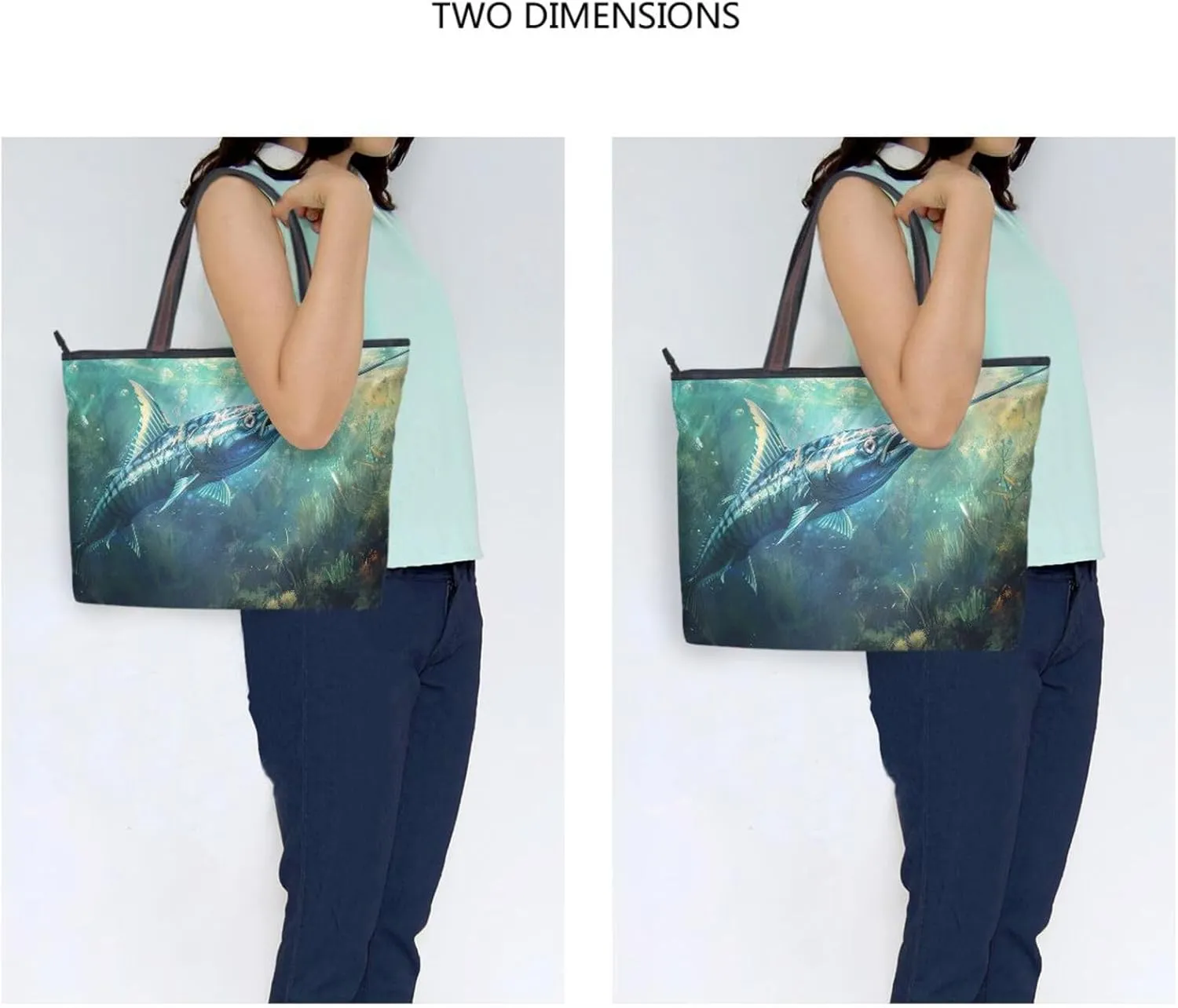 Blue Marlin Underwater Tote Bag for Women Durable Designer Handbag with Zipper for Daily Use Travel L