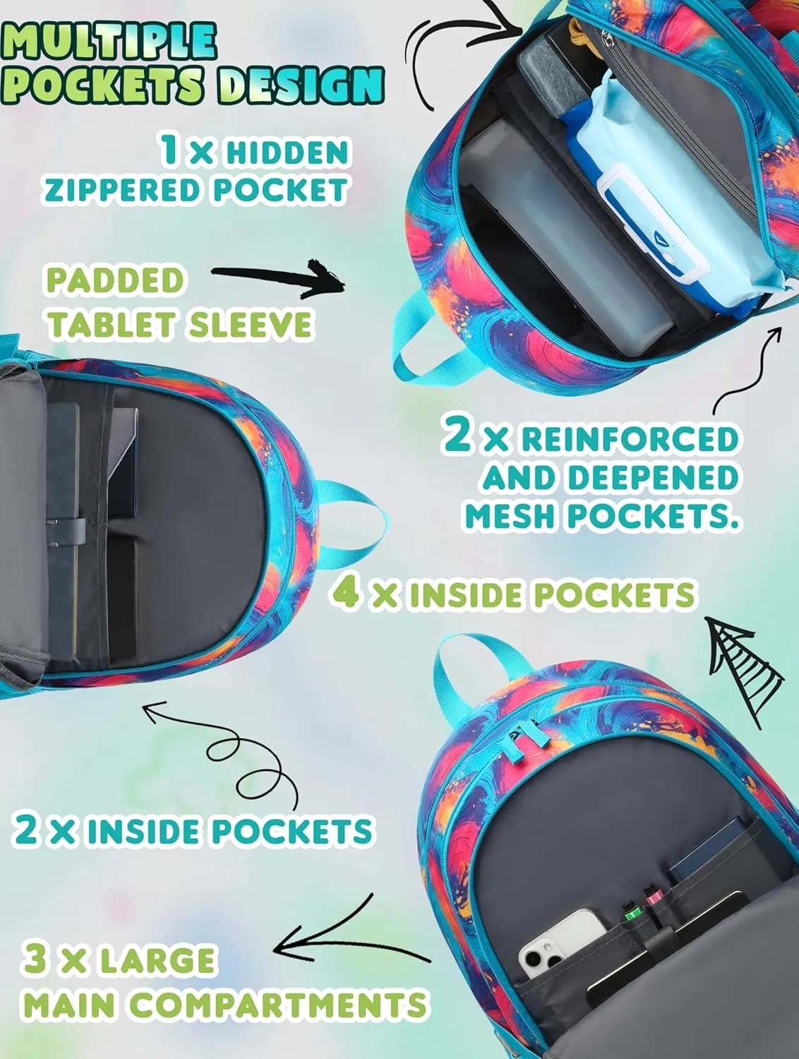 BLUEFAIRY School Backpack for Middle High School for Teens Girls Bookbag XL Teenagers Back to School Book Bag Large Compartment Mochilas para Niñas Adolescentes 18" Teal