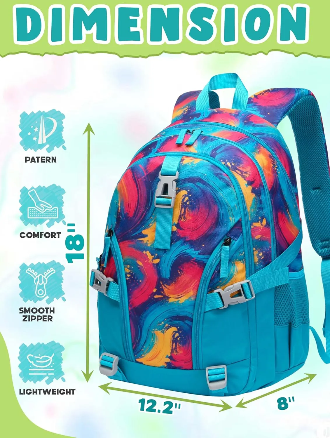 BLUEFAIRY School Backpack for Middle High School for Teens Girls Bookbag XL Teenagers Back to School Book Bag Large Compartment Mochilas para Niñas Adolescentes 18" Teal