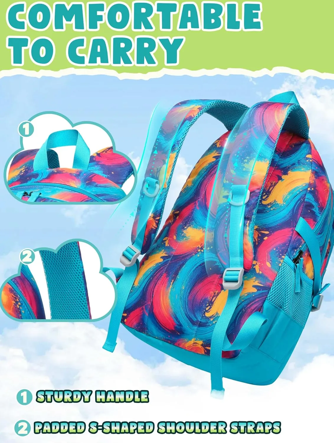 BLUEFAIRY School Backpack for Middle High School for Teens Girls Bookbag XL Teenagers Back to School Book Bag Large Compartment Mochilas para Niñas Adolescentes 18" Teal