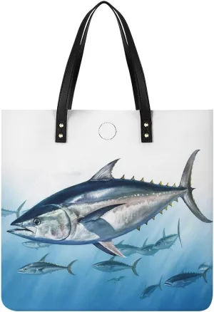 Bluefin Tuna Thunnus Handbag Leather Tote Shoulder Bag Satchel Handbag with Top Handles Large Casual Handbags with Shoulder Work Bag for Women Travel Purse Dating Gift