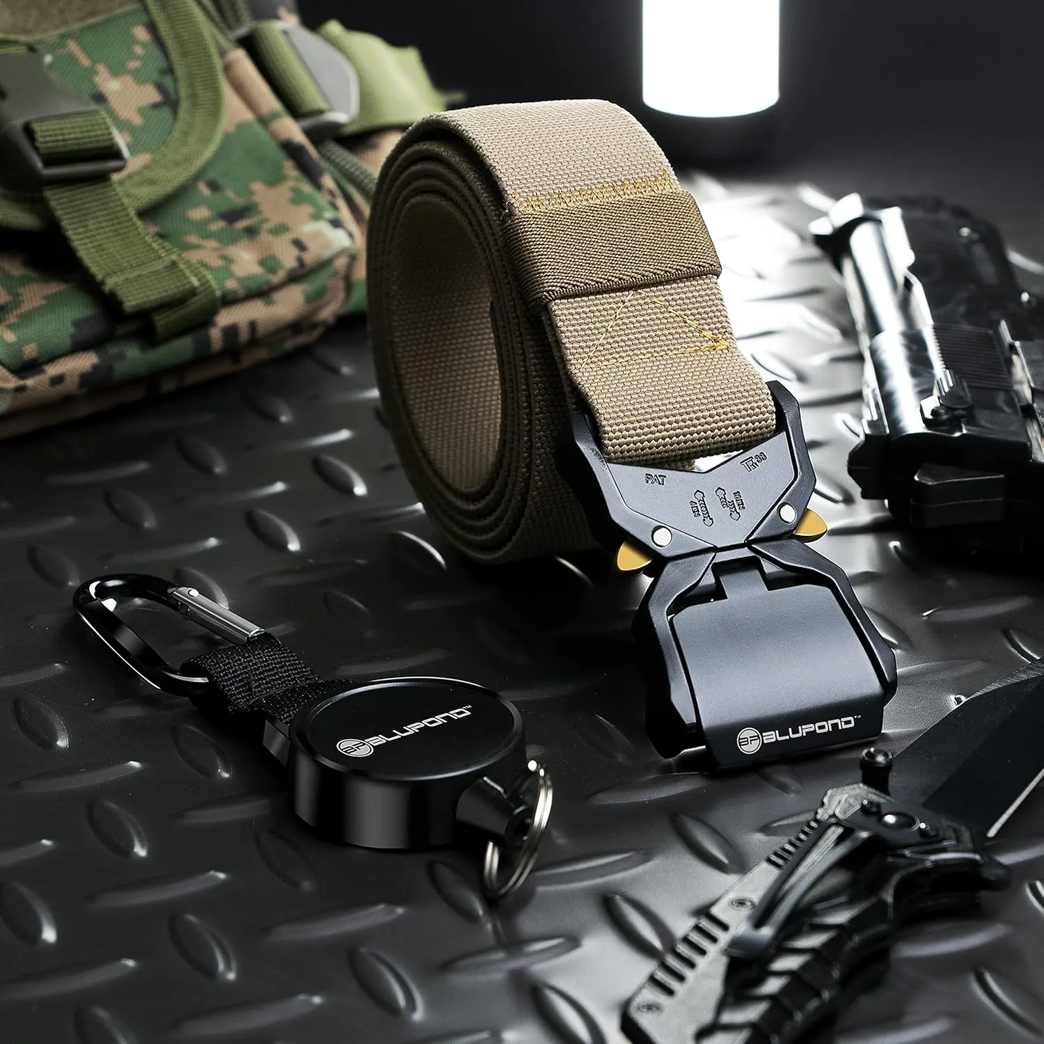 BLUPOND Tactical Belt with Quick Release Buckle- EDC Gear- Adjustable Gun Belt for Military, Hiking, Rigger, Concealed Carry