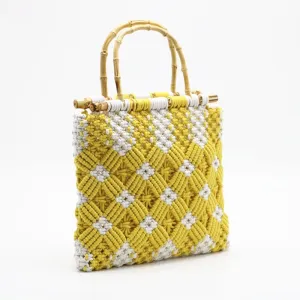 Boho Bamboo Handle Crochet Knit Tote - 2 Colors