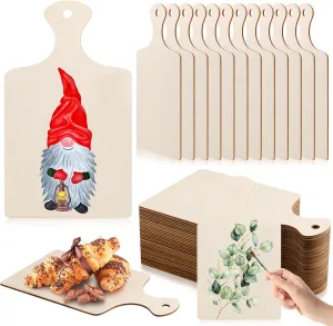 Bokon 60 Pcs Wooden Cutting Board with Handle for Craft Unfinished Wooden Serving Tray Mini Wood Serving Board Small Chopping Board Paddle for DIY Kitchen Decor,9.4 x 5.5 in