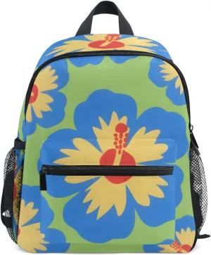 Bolaz Upgraded Backpack for School Teenagers Girls Boys-Blue Yellow Hibiscus Flower Pattern,Travel Bag with Chest Buckle and Whistle