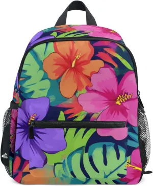 Bolaz Upgraded Backpack for School Teenagers Girls Boys-Green Leaf Hibiscus Flower Pattern,Travel Bag with Chest Buckle and Whistle