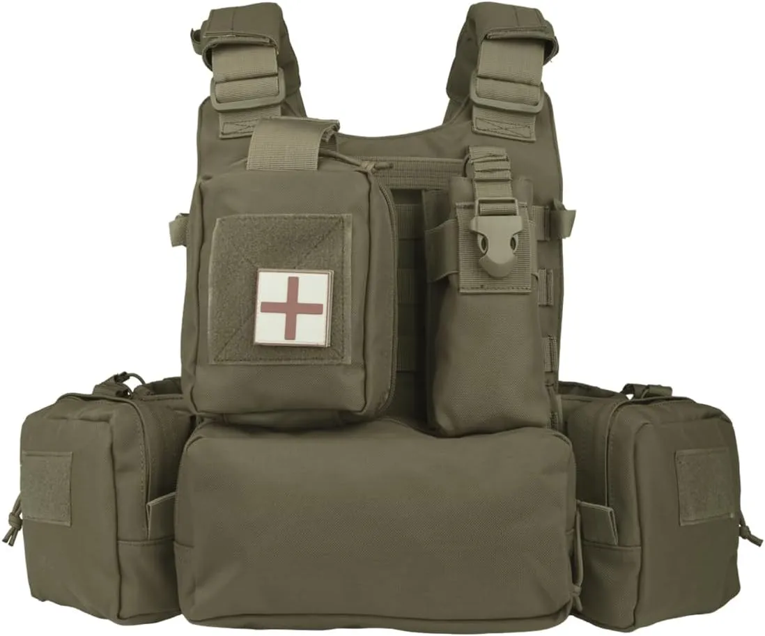 BOMTURN Great Tactical Outdoor Vest for Men Multifunctional Modular Molle Vest with Metal Buckles