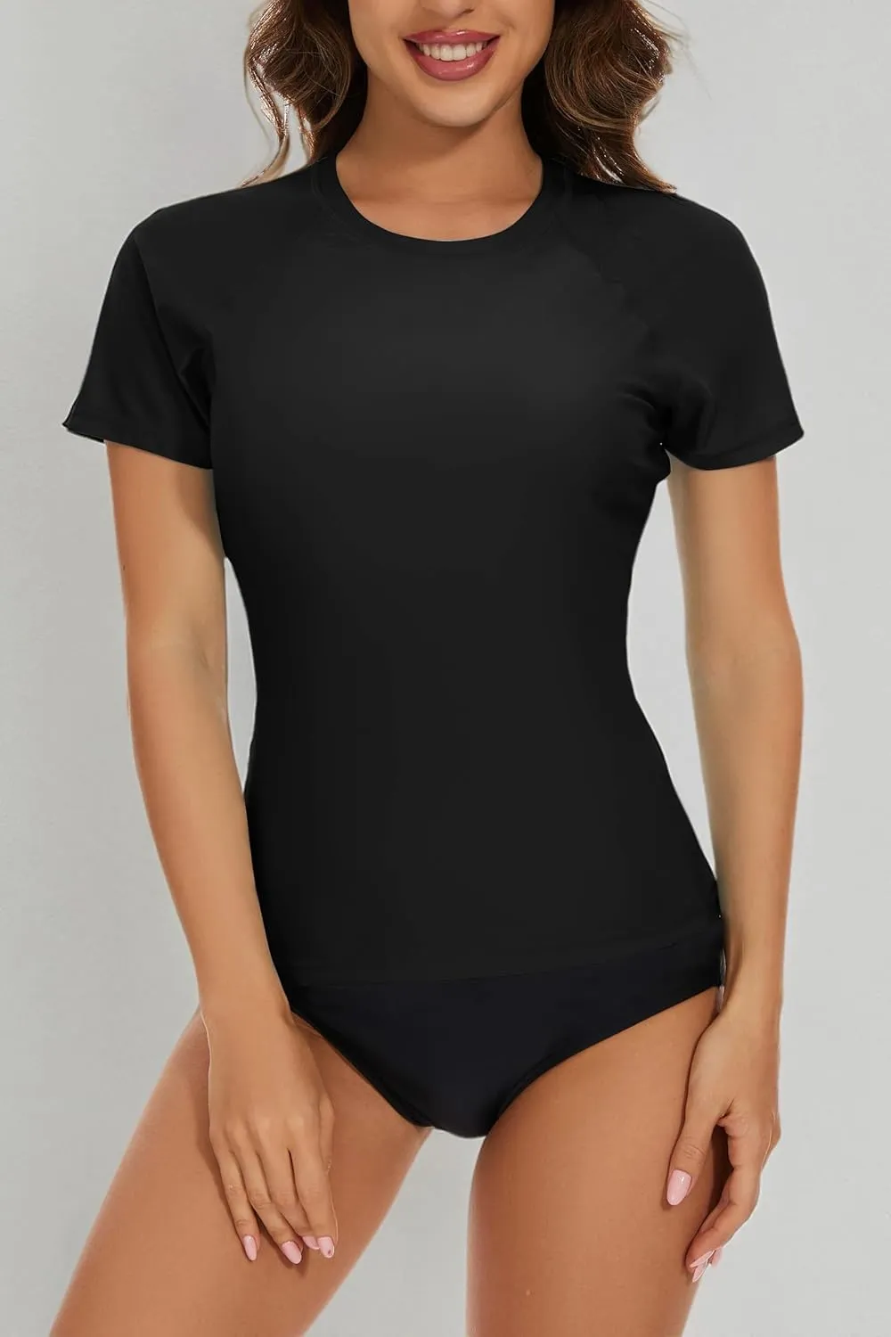 Bonneuitbebe Women's Short Sleeve Rash Guard with Built in Bra Swim Shirt UPF50  Quick Dry Bathing Suit