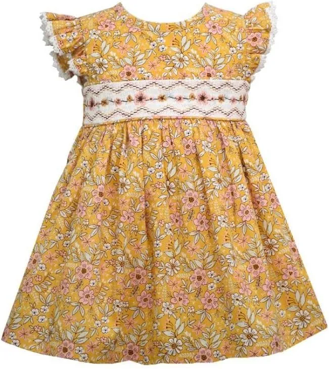 Bonnie Jean Girl's Yellow Smocked Spring Easter Dress for Baby, Toddler and 4-6X