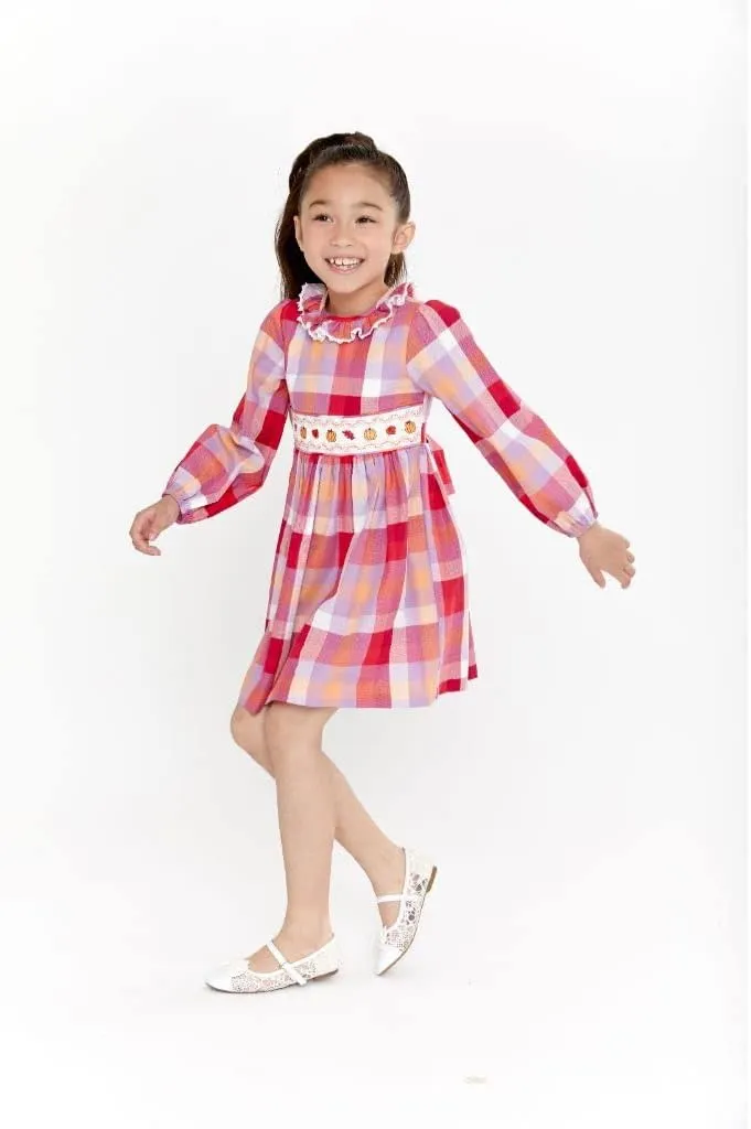Bonnie Jean Thanksgiving Dress - Pumpkin Smocked Dress for Baby Toddler and Little Girls