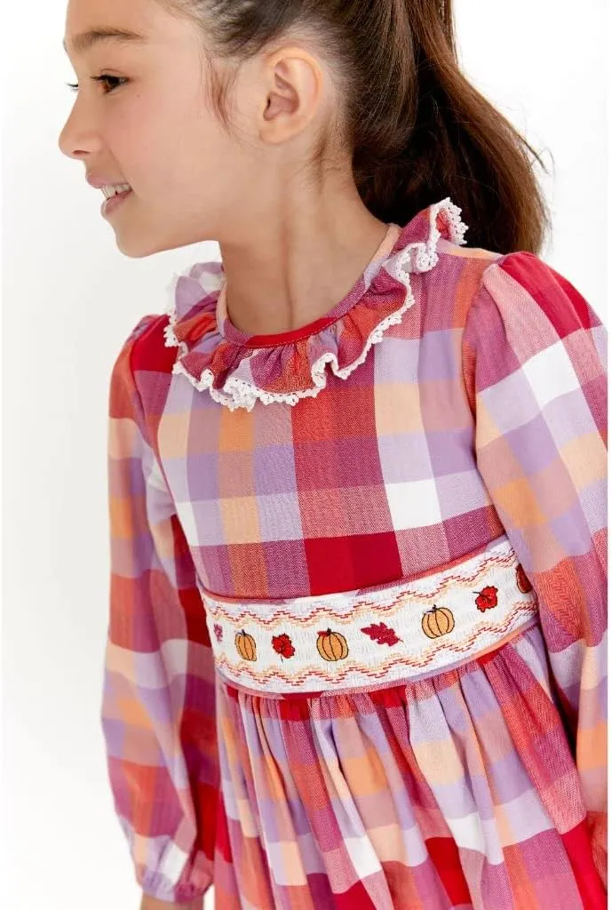 Bonnie Jean Thanksgiving Dress - Pumpkin Smocked Dress for Baby Toddler and Little Girls