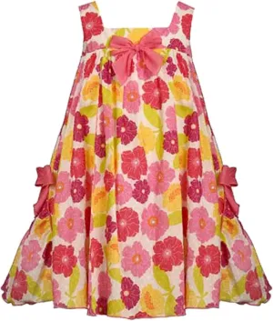 Bonnie Jean Toddler Girls Floral Clip Dot Babydoll Dress with Side Flounce, Fuchsia, 2T