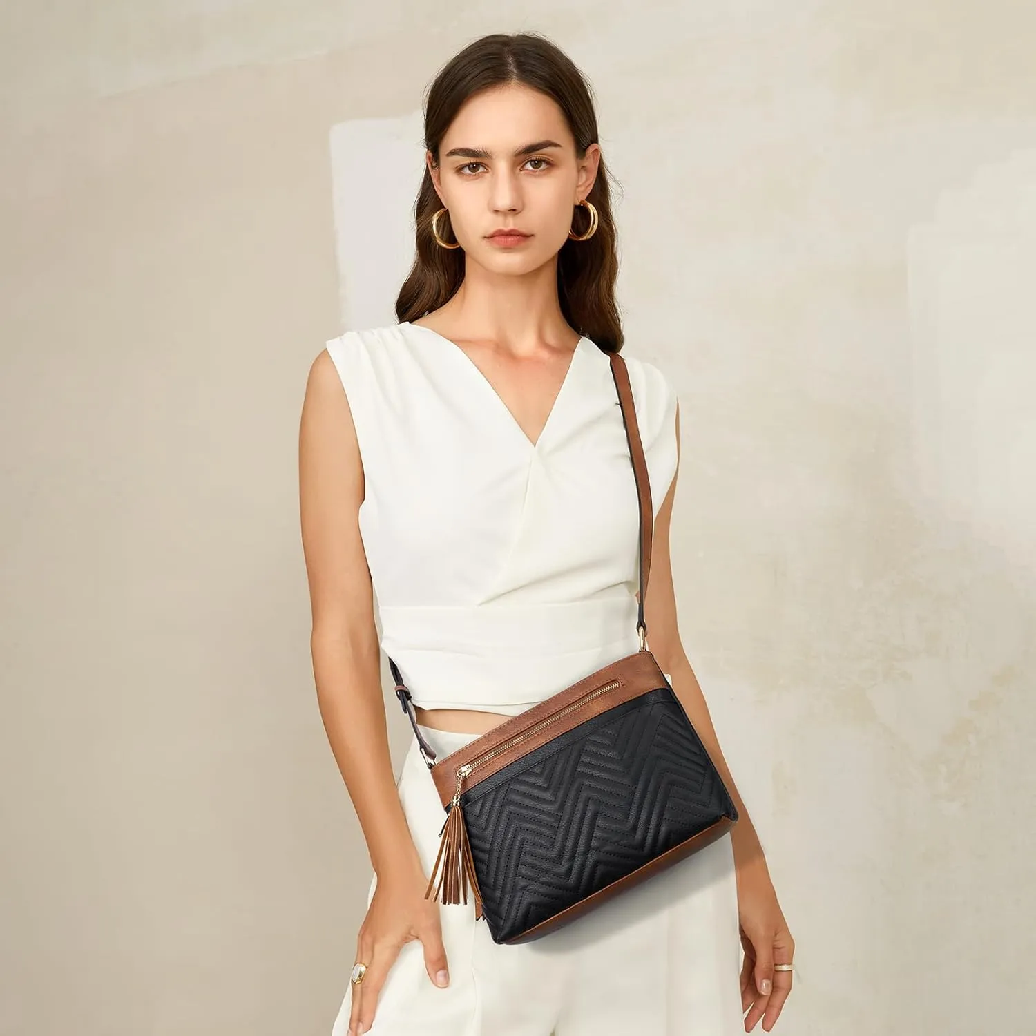BOSTANTEN Crossbody Purses for Women Medium Shoulder Bag Quilted Handbags with Zipper Pocket