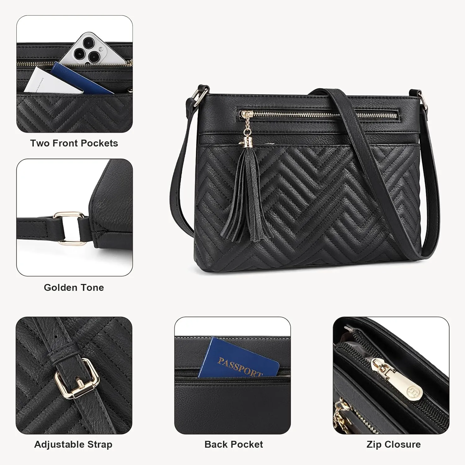 BOSTANTEN Crossbody Purses for Women Medium Shoulder Bag Quilted Handbags with Zipper Pocket