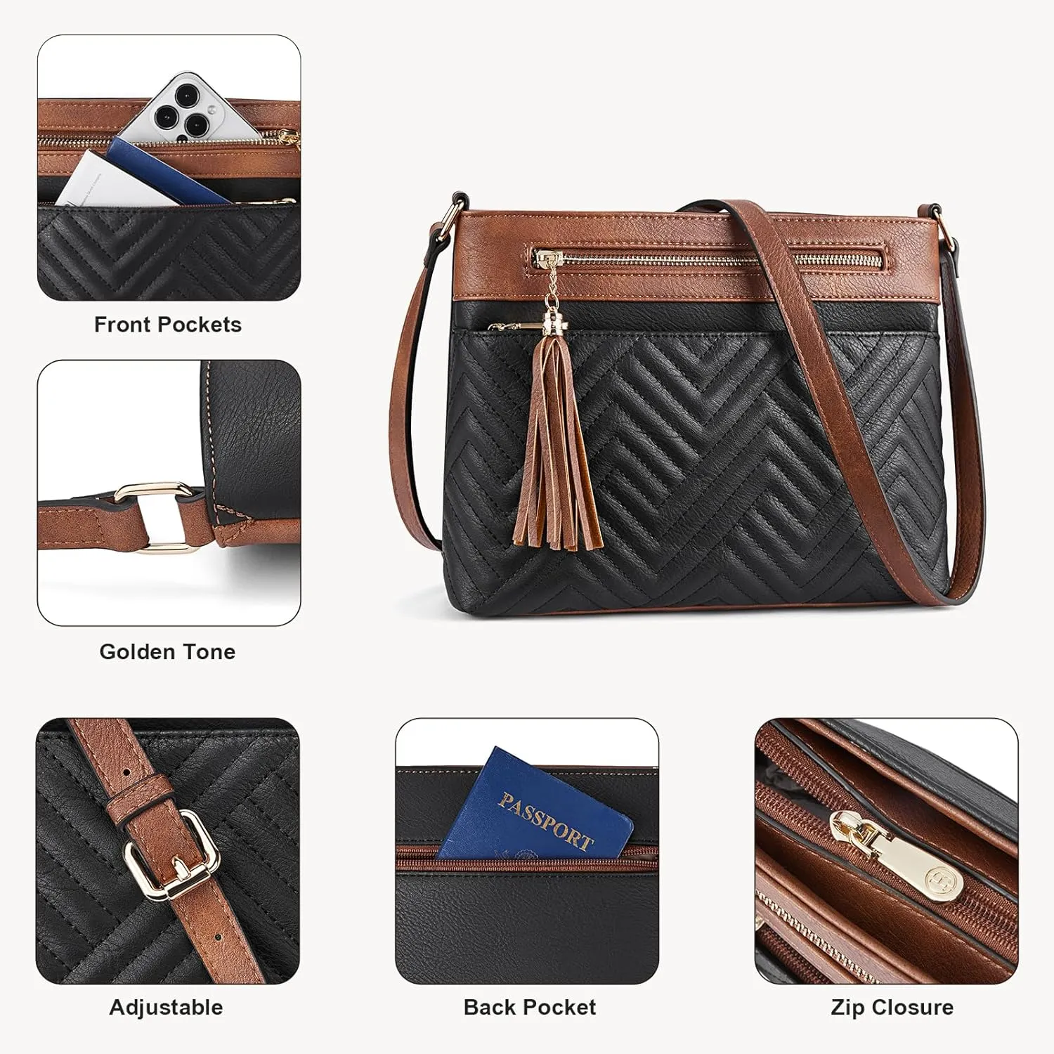 BOSTANTEN Crossbody Purses for Women Medium Shoulder Bag Quilted Handbags with Zipper Pocket