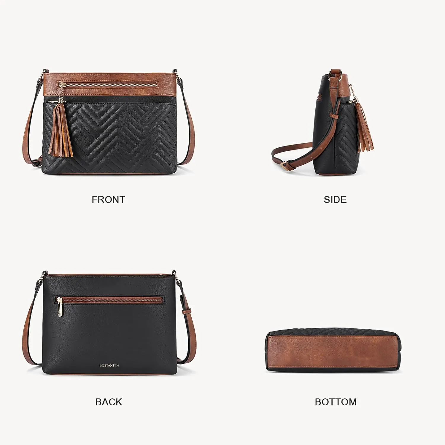 BOSTANTEN Crossbody Purses for Women Medium Shoulder Bag Quilted Handbags with Zipper Pocket