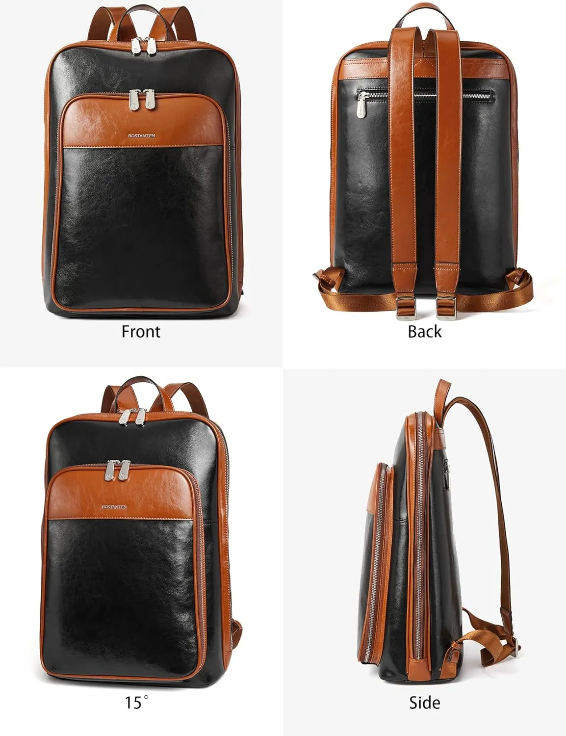 BOSTANTEN Leather Laptop Backpack for Women 15.6 inch Computer Bag Travel Work Daypack Large Size Bag