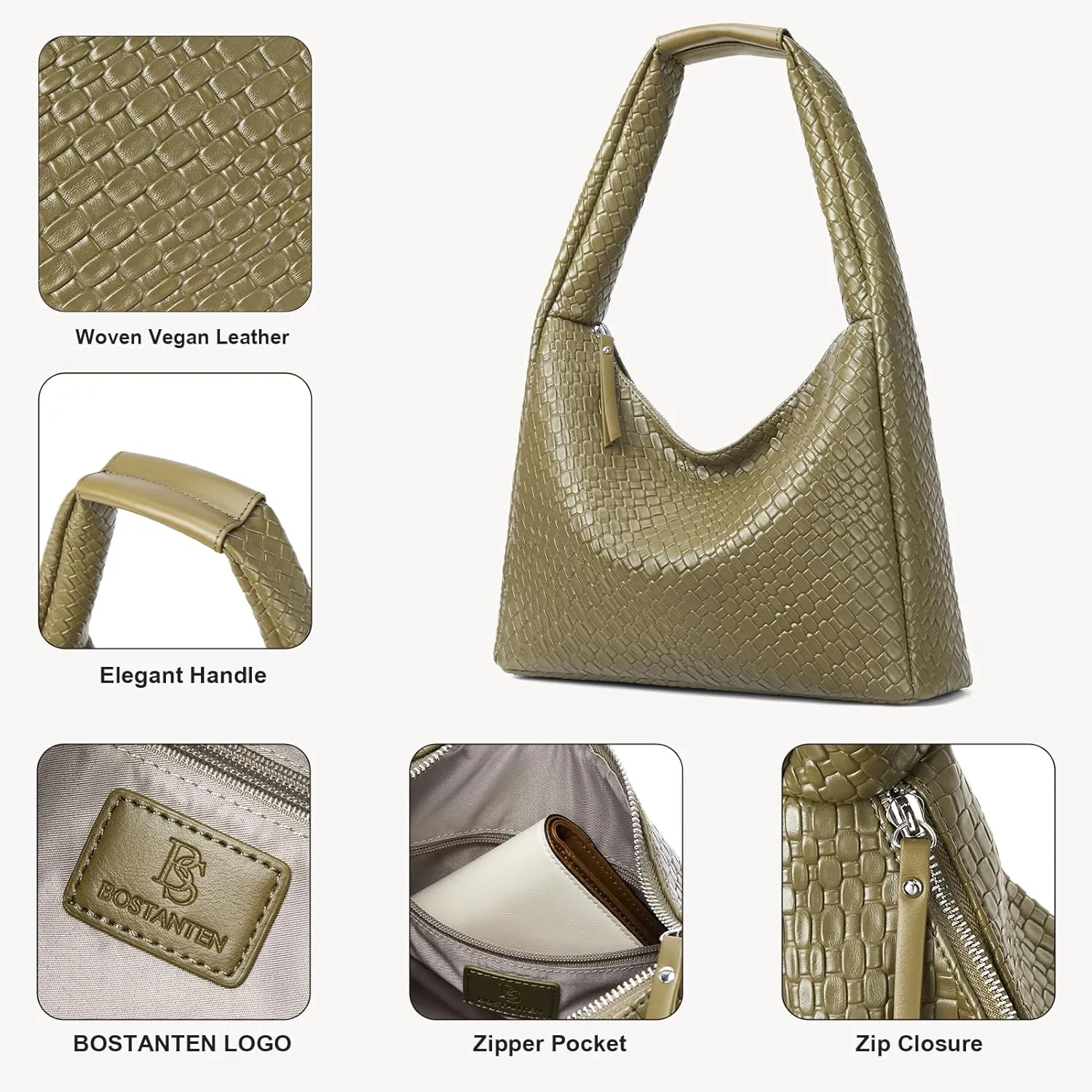 BOSTANTEN Shoulder Bag for Women Trendy Summer Hobo Handbag Purse Top-handlde Tote Bag