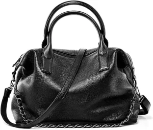 Boston Bag for Women Top Handle Tote Bag Large Capacity Shoulder Bag Genuine Leather Crossbody Bag with Chain, One Color, One Size
